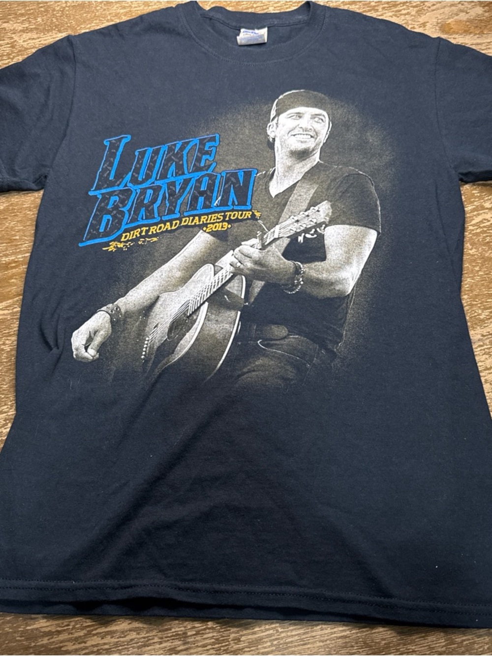 Gildan Black Short-Sleeve Graphic Tee with Blue and Yellow Print